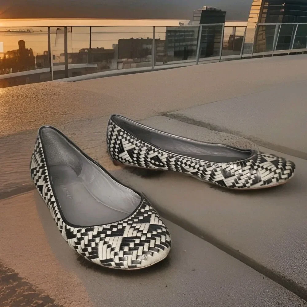 Rebecca Minkoff Ballet Flat Shoes Size 8M Gray Leather Vero Cuoio Woven Slip On